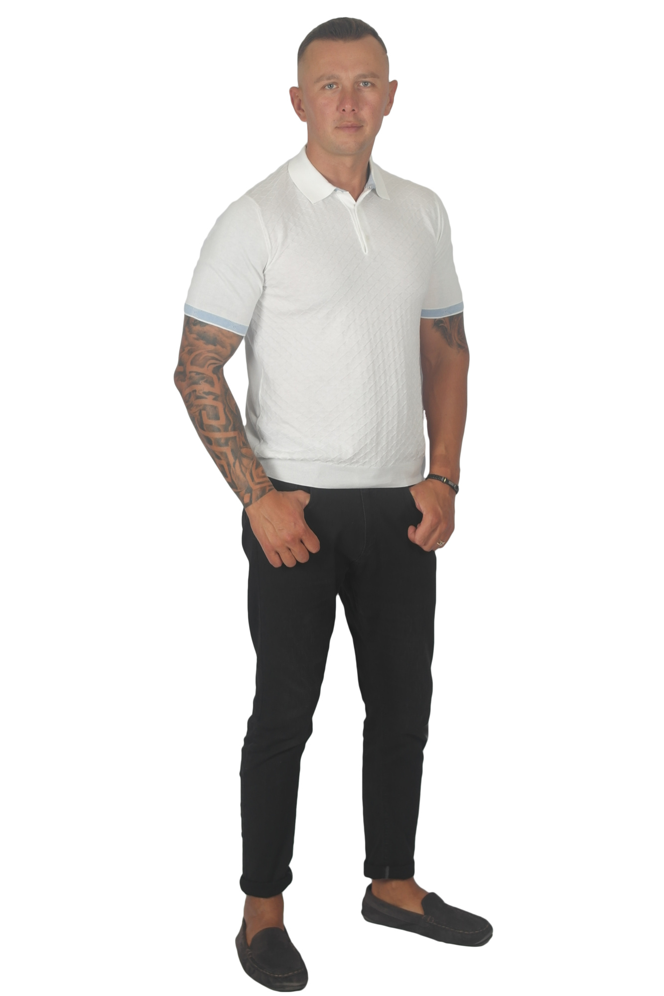 Футболка-поло белая тканевый узор  ENRICO CERINI