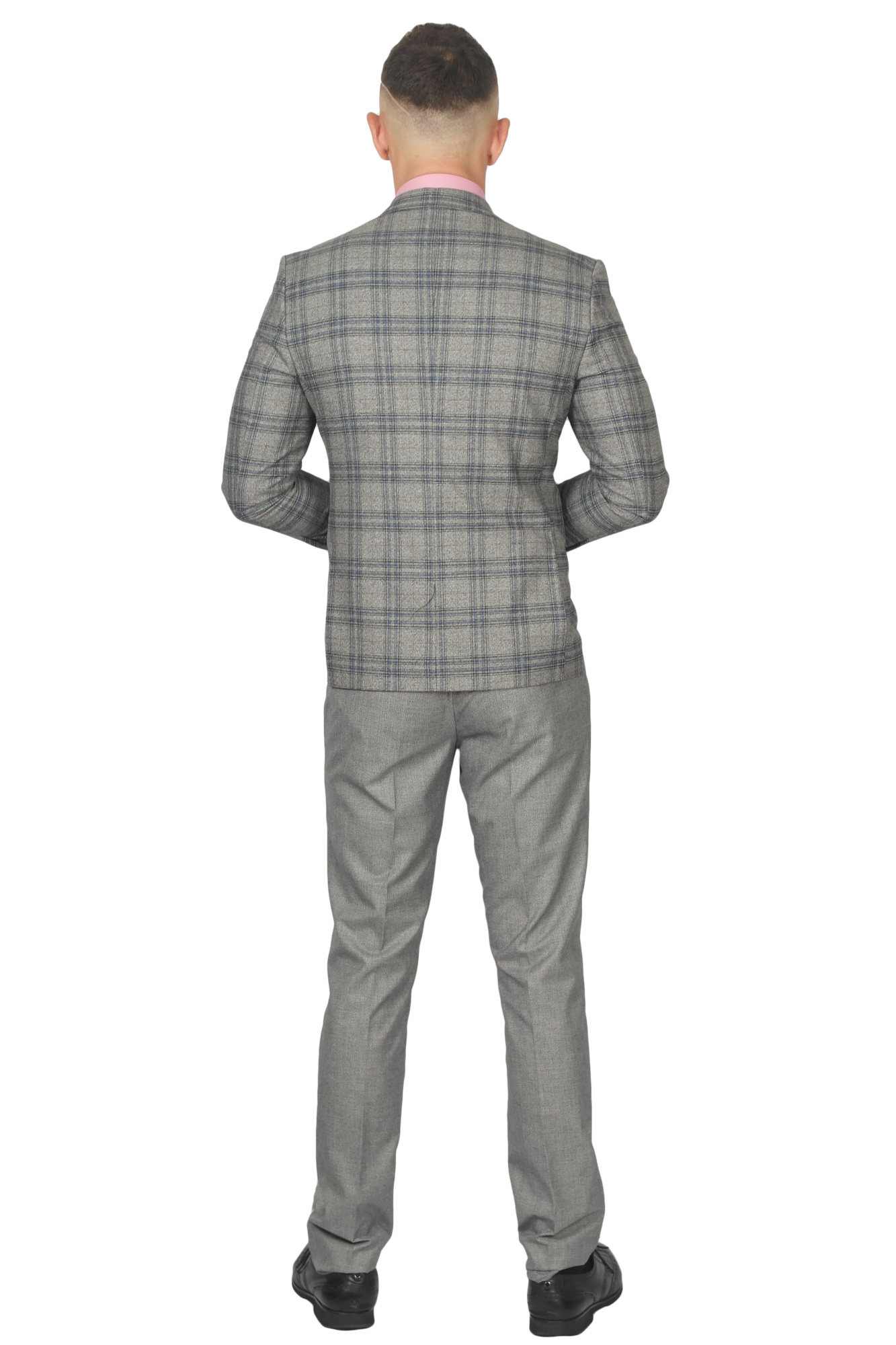 Костюм трійка сірий в синю клітинку MCR