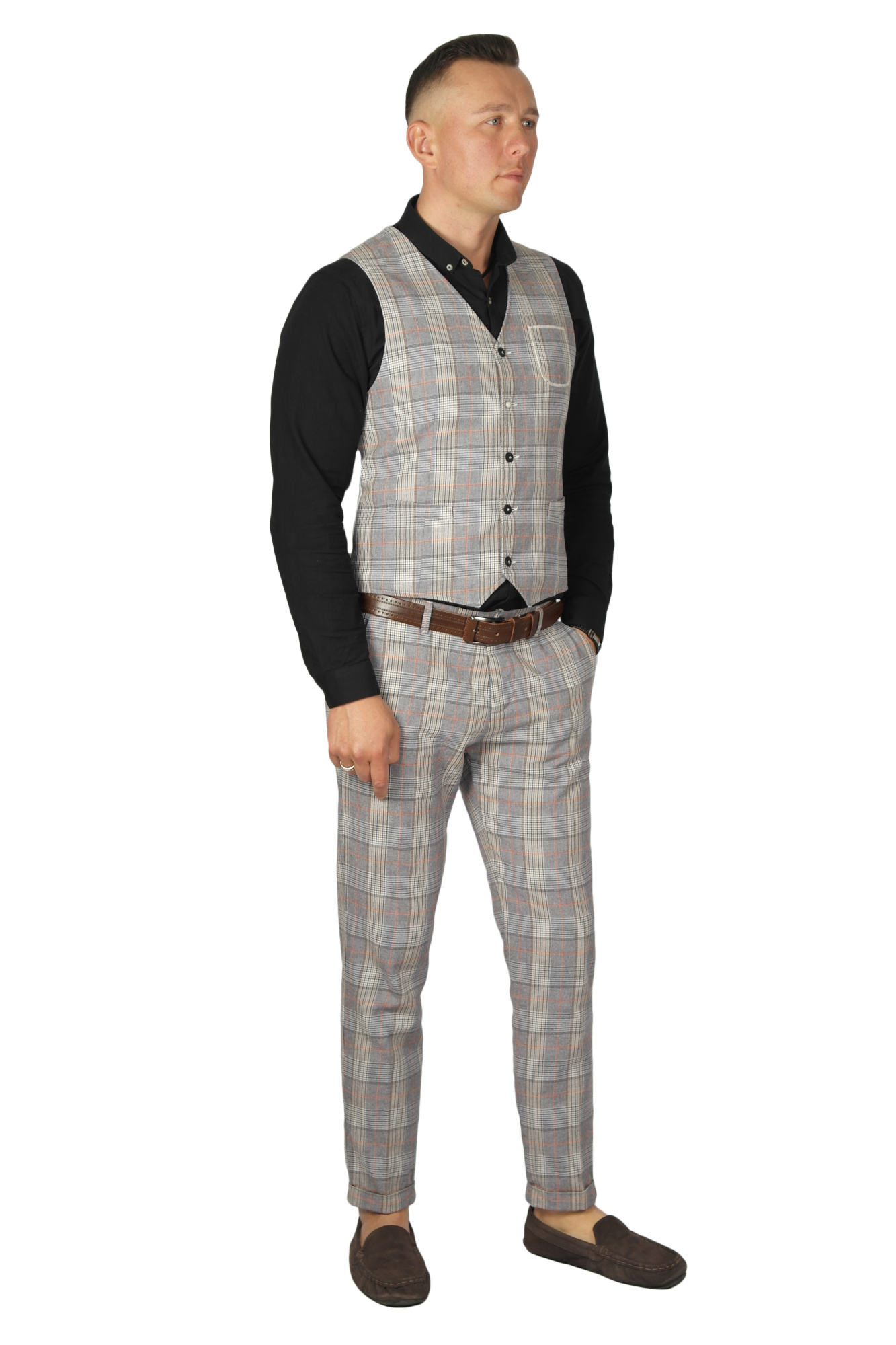 Жилет бежево-серый в клетку BICOLORE