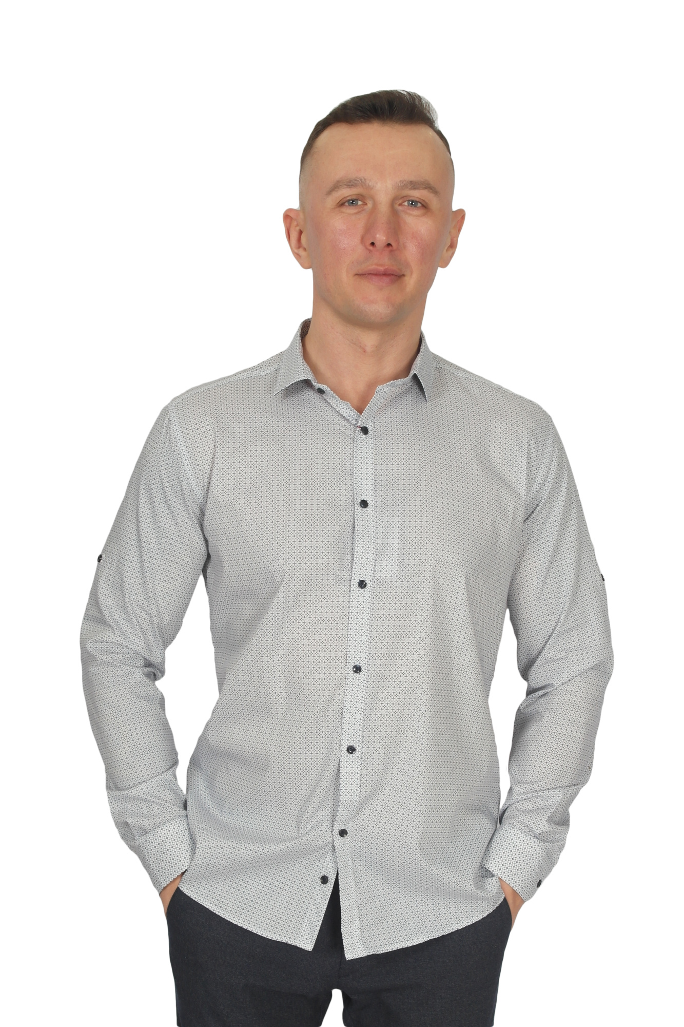 Сорочка біла в синій візерунок MCR