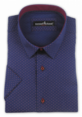 Фото Рубашка с коротким рукавом тёмно-синяя с бордовыми пуговицами Giovanni Fratelli артикул: 4045-1 Приталений крій