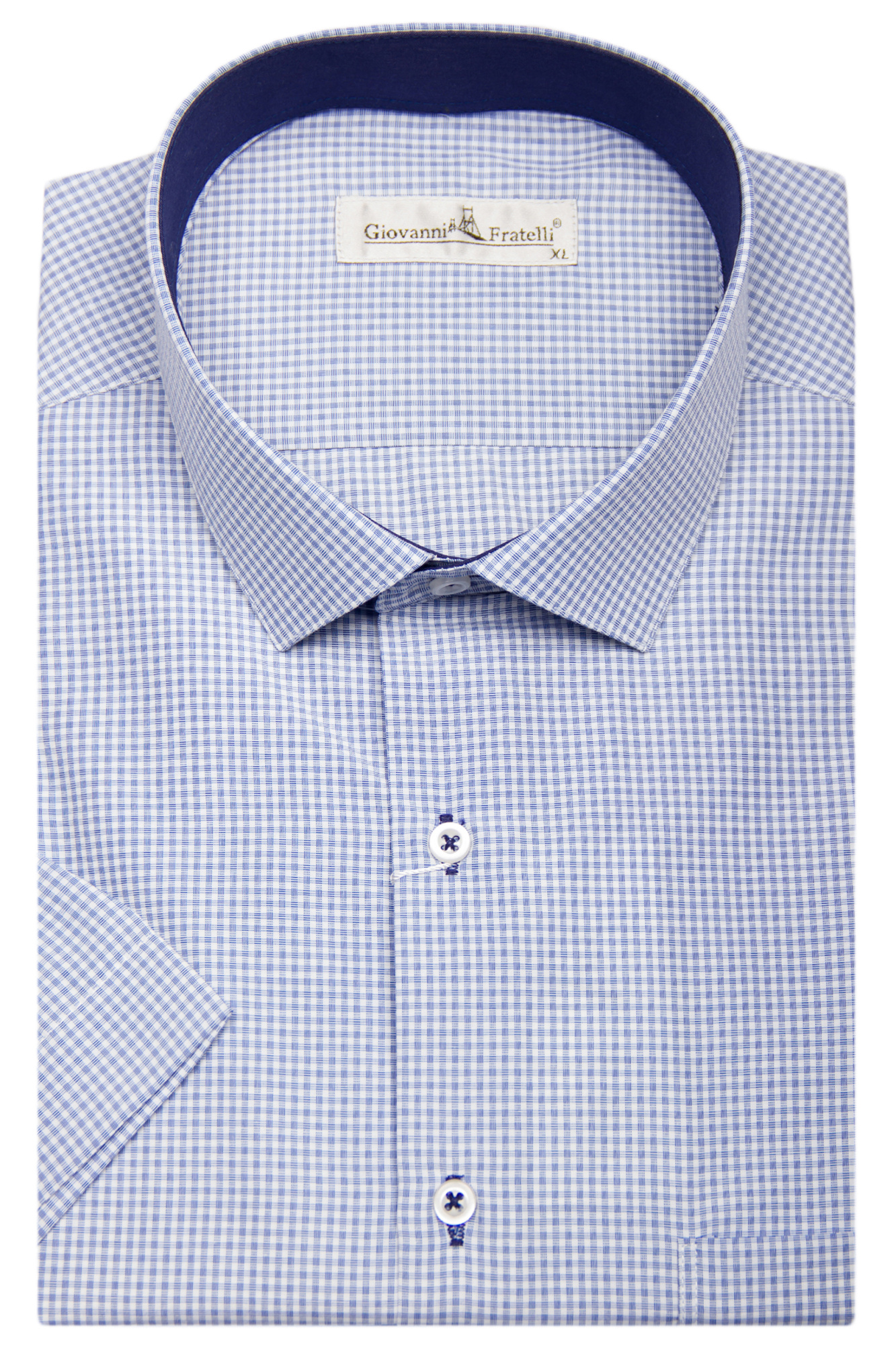 Рубашка c коротким рукавом голубая мелкая клетка Giovanni Fratell