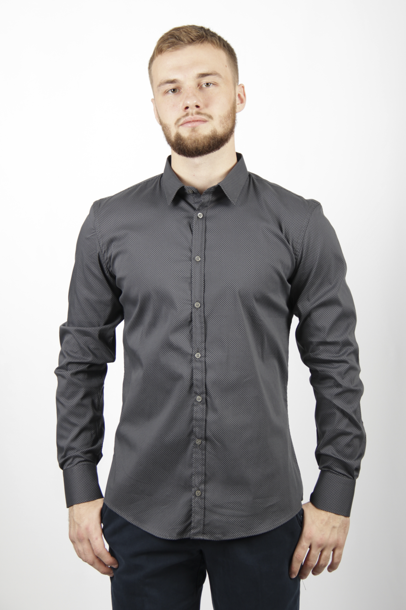 Рубашка тёмно-серая в чёрный кружок SORBINO