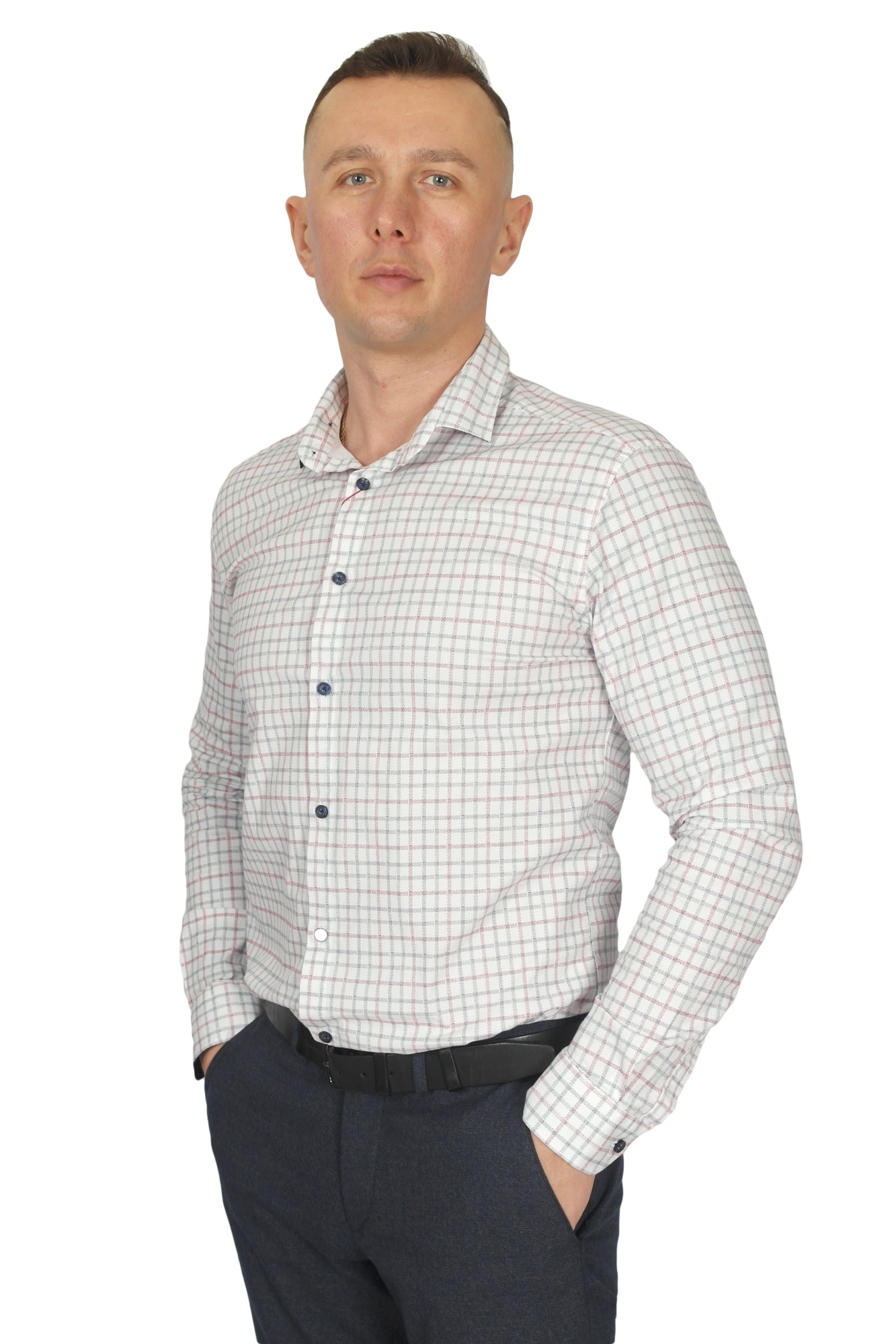 Рубашка белая в цветную клетку MCR