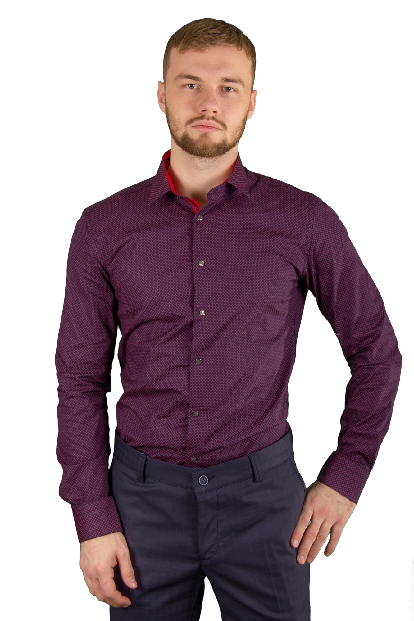Рубашка синяя в бордовый узор на кнопках Giovanni Fratelli