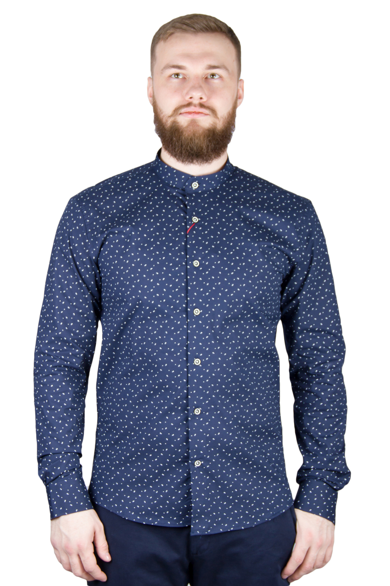 Рубашка синяя в узор воротник стойка GIOVANNI FRATELLI