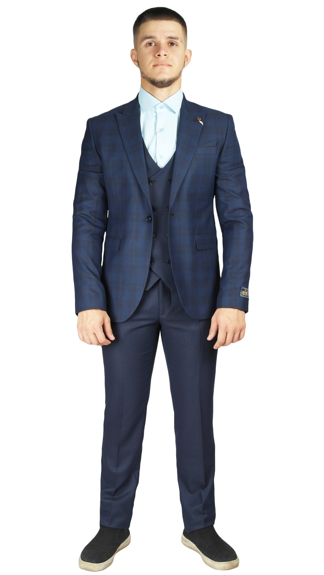 Костюм тройка тёмно-синий в клетку  CARDOZO