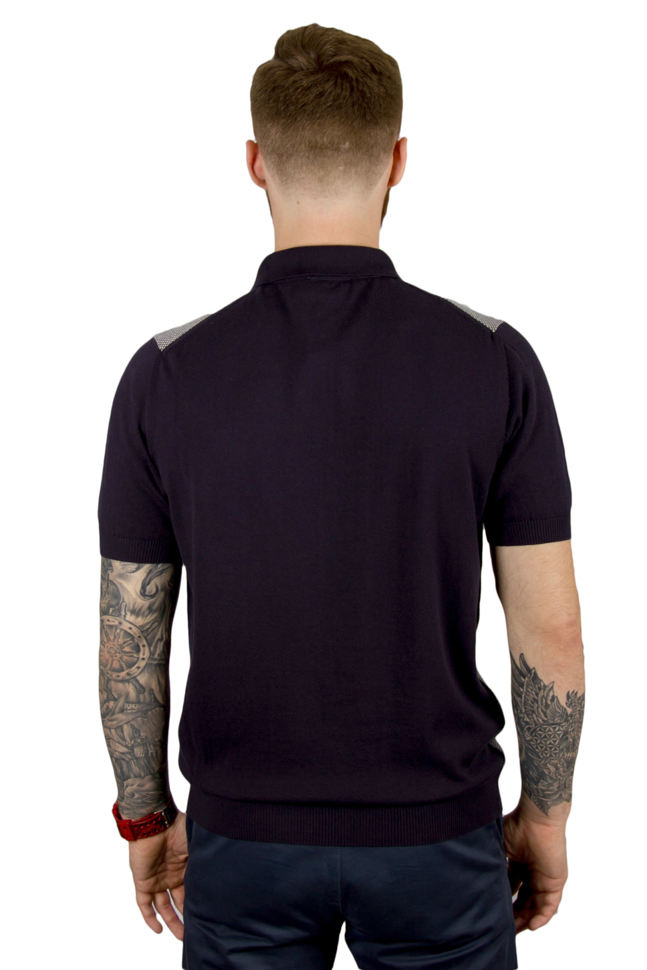 Футболка-поло чёрная с белым узором WHITE HOUSE